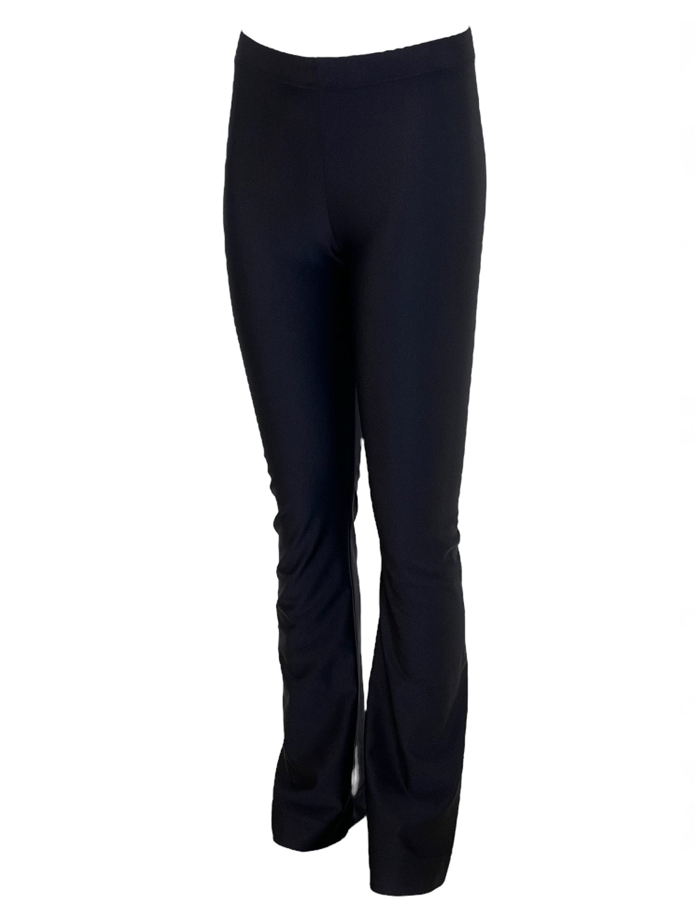Bukser med vidde i ben. Sort blank lycra.