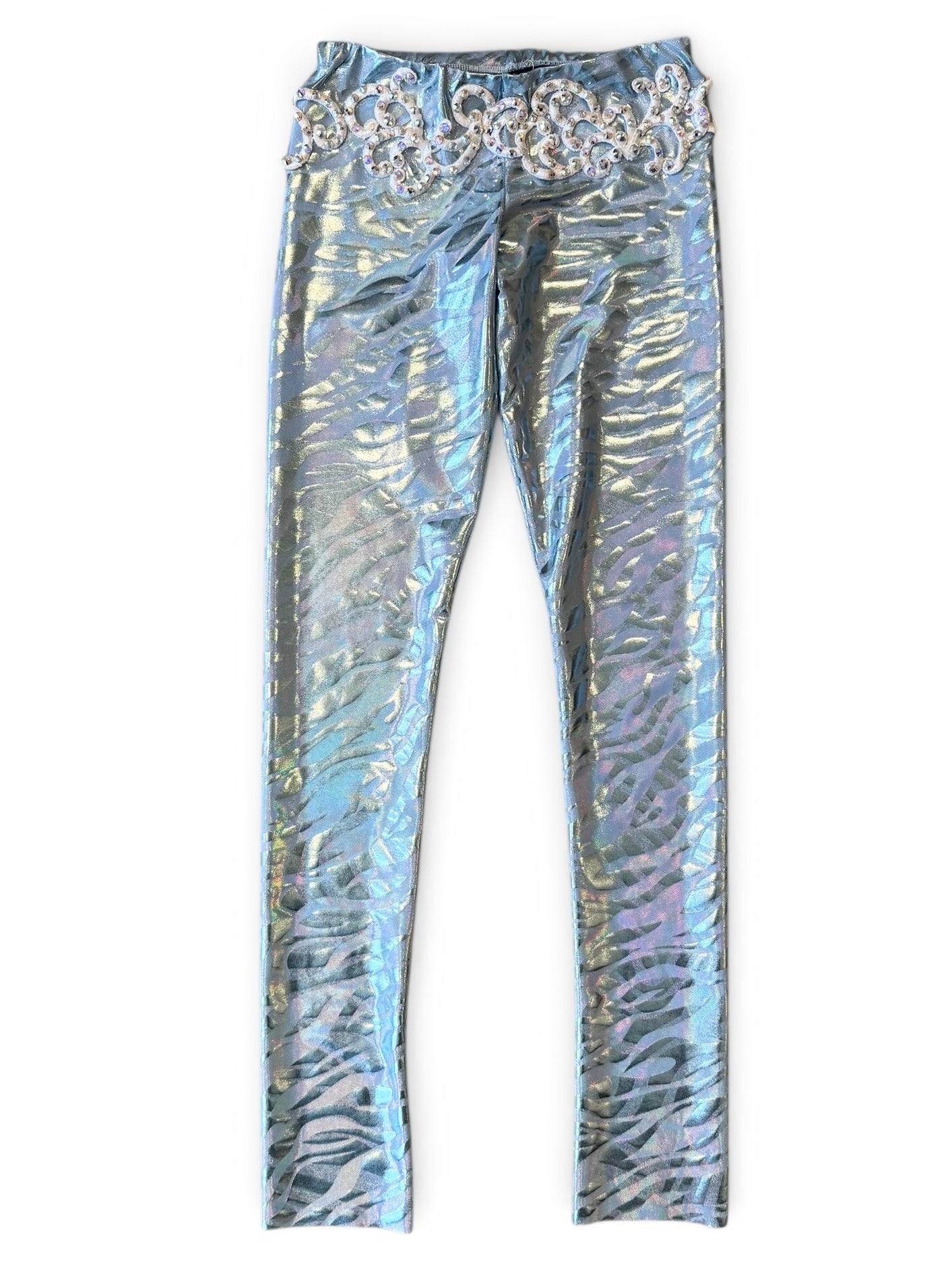 Discobukser i glimmer med bælte. Str. 10 år.