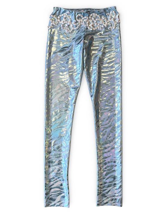 Discobukser i glimmer med bælte. Str. 10 år.