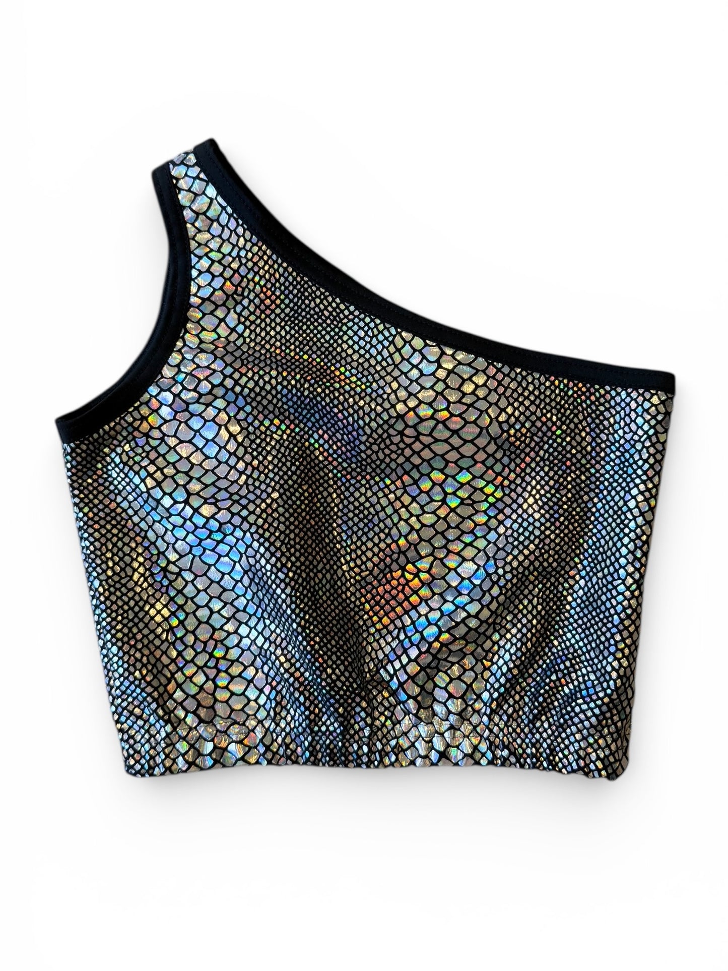 Skråtop i sort snake glimmer. Str. 12 år.